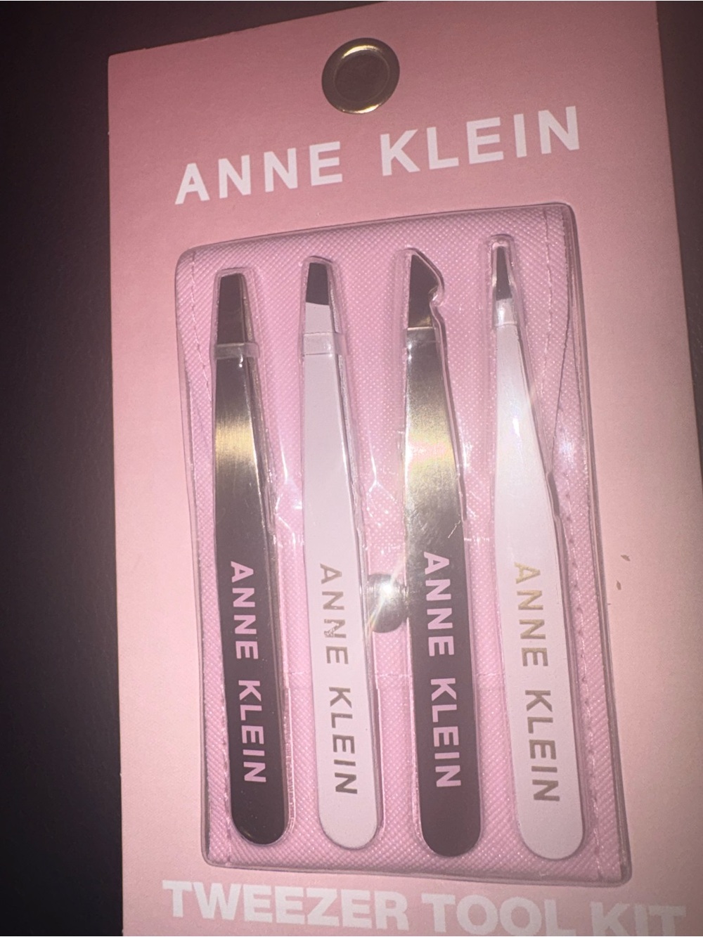 Anne Klein Pink and White Tweezers Set - 4-Piece Eyebrow Tools